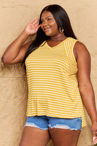 Talk To Me Striped Sleeveless V-Neck Top in Yellow