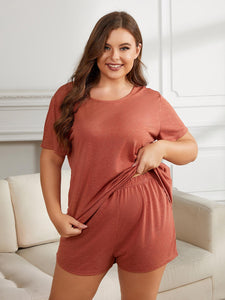 Simpler Times Round Neck Short Sleeve Two-Piece Loungewear Set (2 color options)
