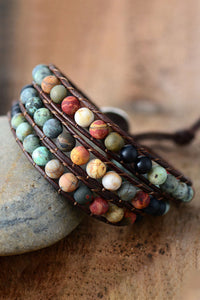 Handcrafted Triple Layer Beaded Agate Bracelet