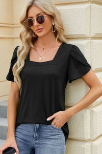 Easy Thinking Square Neck Short Sleeve Top (multiple color & print options)