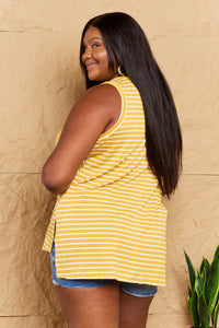 Talk To Me Striped Sleeveless V-Neck Top in Yellow