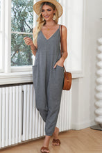 Load image into Gallery viewer, Always Down To Chill Spaghetti Strap Deep V Jumpsuit with Pockets (multiple color options)
