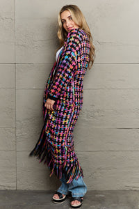 Whimsical Wanderlust Multicolored Open Front Fringe Hem Cardigan