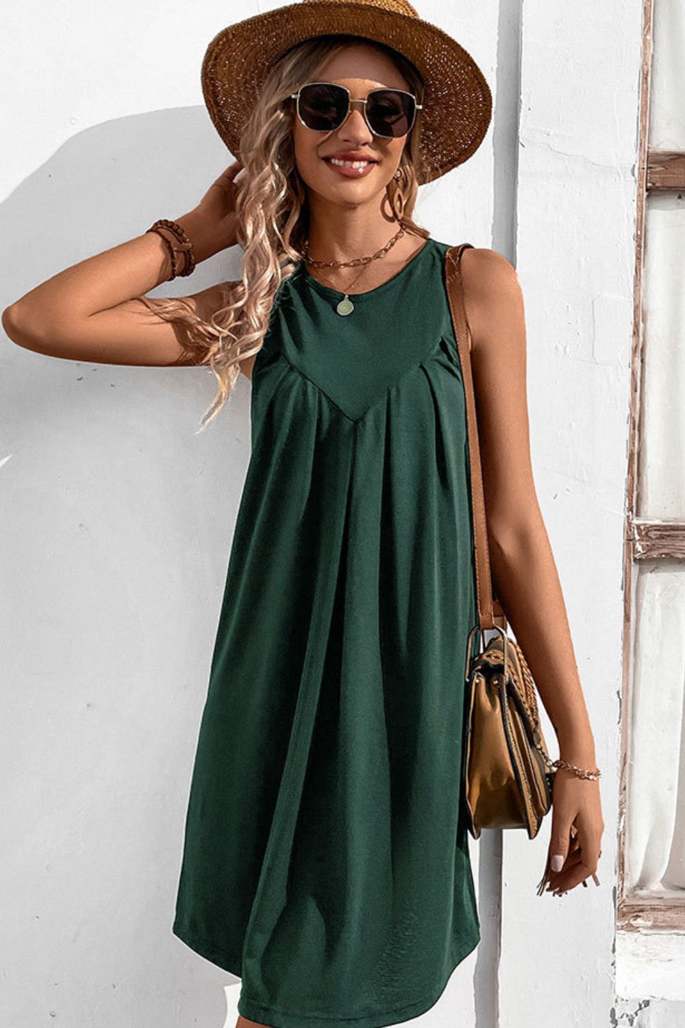 Touch of Simplicity Round Neck Sleeveless Mini Dress (multiple color options)