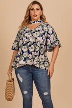 Load image into Gallery viewer, Flowers Over Peaceful Waters Plus Size Floral Flutter Sleeve Cutout Blouse
