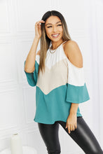 Load image into Gallery viewer, Summering Ahead Cold Shoulder Color Block Blouse
