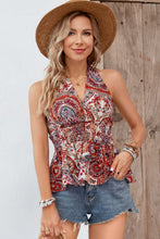 Load image into Gallery viewer, Southern Shores Printed Halter Neck Smocked Peplum Top
