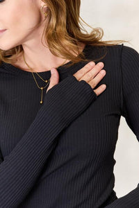 Always Loyal Ribbed Round Neck Long Sleeve Top in Black