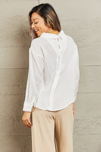 Take Me Out Lightweight Button Down Top in White