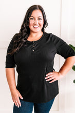 Load image into Gallery viewer, Not So Basic, Basic! Decorative Button Front Henley Top In Black
