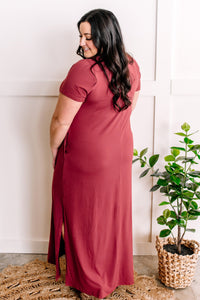 Switching Things Up V Neck Maxi Dress With Pockets In Rosewood