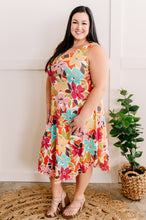 Load image into Gallery viewer, Private Oasis Sleeveless Midi Dress In Colorful Hibiscus Florals
