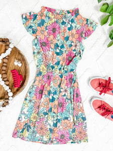 My Only Wish Soft Flutter Sleeve Dress In Cabbage Patch Florals