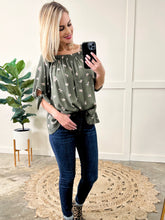 Load image into Gallery viewer, Keep Me Close Olive Floral Tie Sleeve Top
