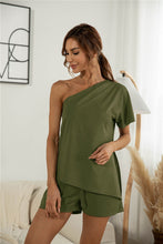 Load image into Gallery viewer, At Last One Shoulder Asymmetry Lounge Top &amp; Shorts (multiple color options)
