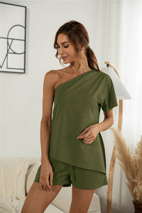 At Last One Shoulder Asymmetry Lounge Top & Shorts (multiple color options)