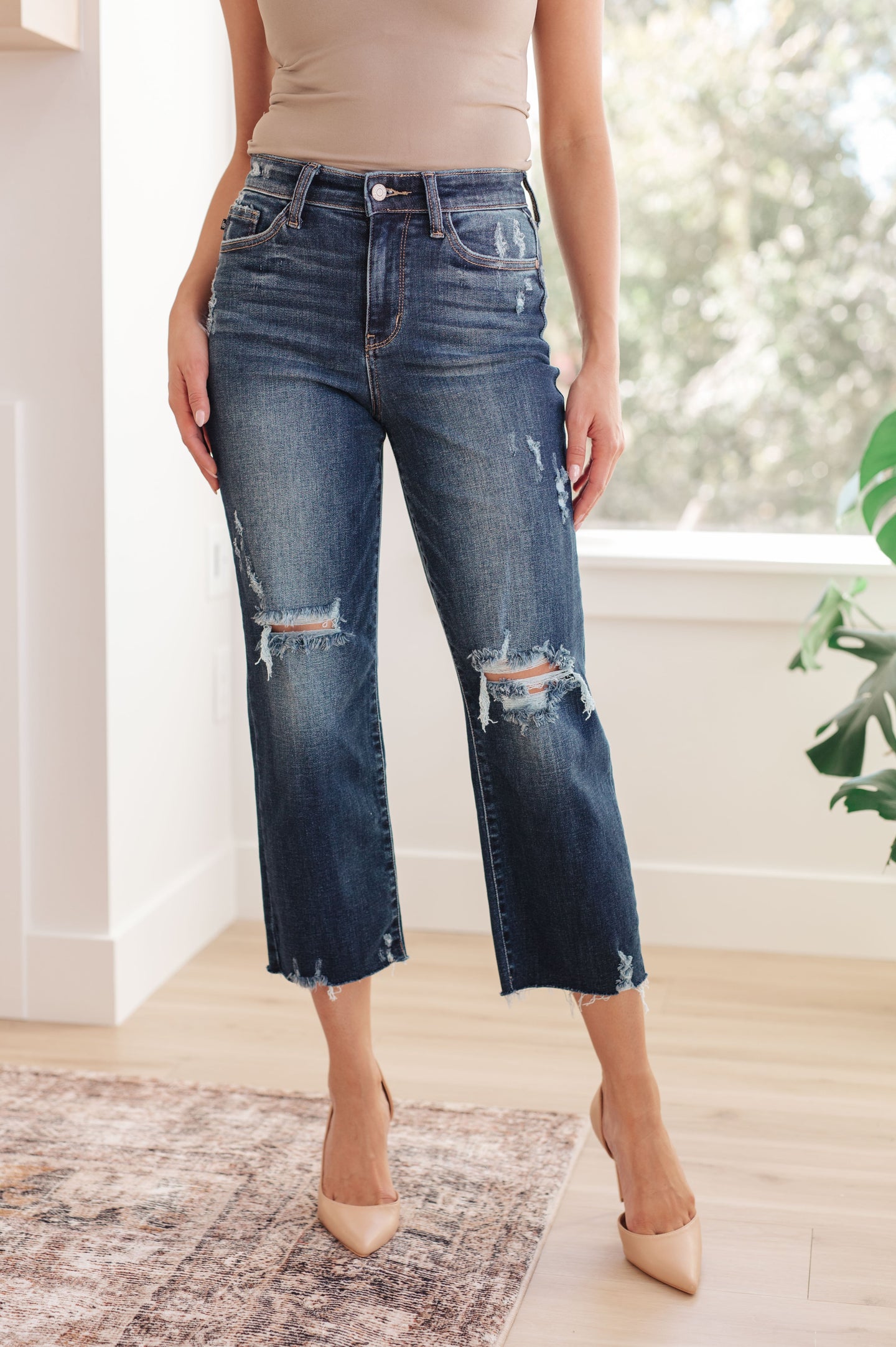 Whitney High Rise Distressed Wide Leg Crop Jeans by Judy Blue