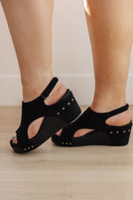 Load image into Gallery viewer, Walk This Way Wedge Sandals in Black Suede by Corkys
