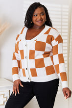 Load image into Gallery viewer, Her Checkered Past Button-Up V-Neck Dropped Shoulder Cardigan
