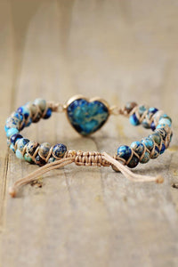 Handcrafted Heart Shape Natural Stone Bracelet (multiple color options)