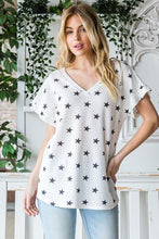 Load image into Gallery viewer, Stars Align Print Short Sleeve V-Neck Waffle Knit Top
