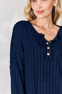 Everyday Basic Ribbed Half Button Long Sleeve T-Shirt (multiple color options)