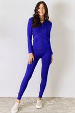 Load image into Gallery viewer, Power Through It Zip Up Drawstring Hoodie and Leggings Set in Royal Blue
