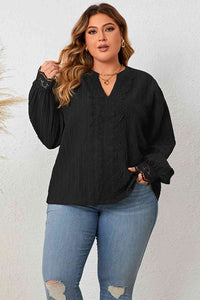Mesmerizing Moonlight Notched Neck Lace Detail Blouse