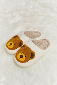 Teddy Bear Print Plush Slide Slippers (multiple color options)