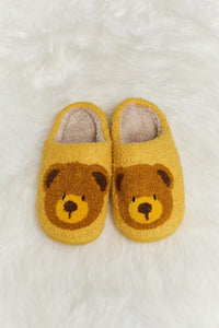 Teddy Bear Print Plush Slide Slippers (multiple color options)