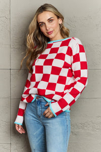 Checkmate Chic Checkered Round Neck Sweater (multiple color options)