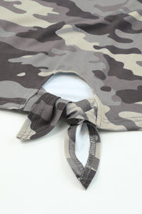 Hidden In Plain Sight Camouflage Print Round Neck Tie Hem Tee