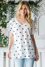 Load image into Gallery viewer, Stars Align Print Short Sleeve V-Neck Waffle Knit Top
