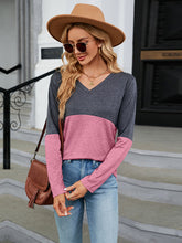 Load image into Gallery viewer, Easy Street V-Neck Long Sleeve Two-Tone Top
