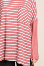 Load image into Gallery viewer, Sweet in Stripes Round Neck Long Sleeve Slit Top
