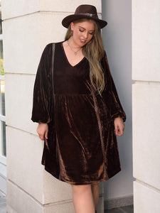 Velvet Mirage V-Neck Balloon Sleeves Dress