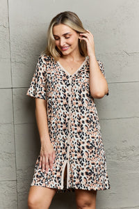 Mornings In Bed Button Down Sleepwear Dress in Leopard