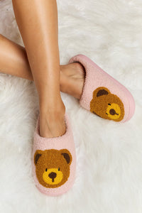 Teddy Bear Print Plush Slide Slippers (multiple color options)