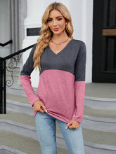 Load image into Gallery viewer, Easy Street V-Neck Long Sleeve Two-Tone Top
