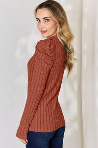 Everyday Basic Ribbed Mock Neck Puff Sleeve Top (multiple color options)