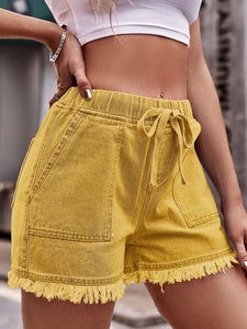 Craving Summer Drawstring Raw Hem Denim Shorts (multiple color options)