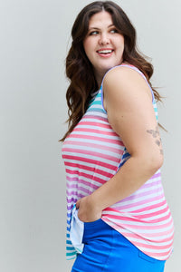Love Yourself Multicolored Striped Sleeveless Round Neck Top