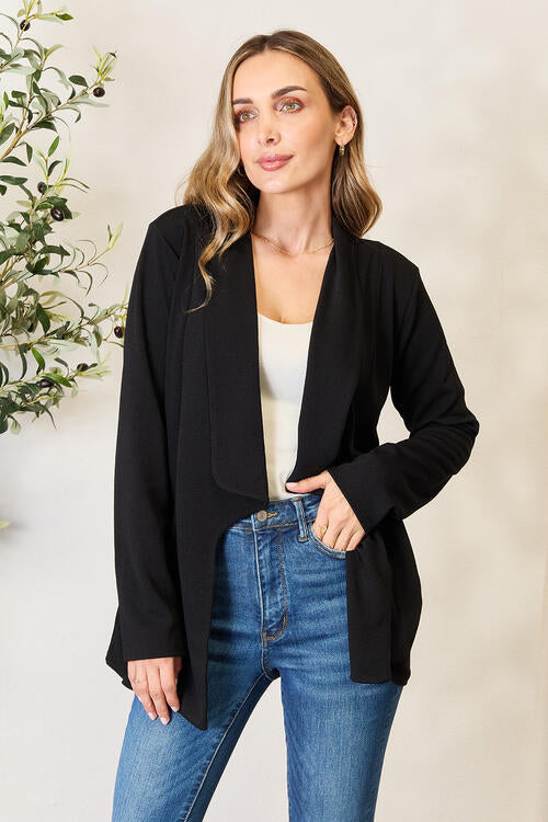 Business Savvy Open Front Long Sleeve Blazer in Black