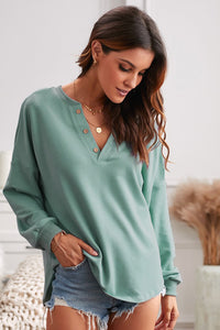 Beauty Not Bashful Button Detail Curved Hem Top (multiple color options)
