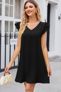 Picture Perfect Ruffled V-Neck Flutter Sleeve Dress (multiple color options)