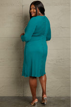 Load image into Gallery viewer, Couture Comfort Chevron Upper Bodycon Midi Dress in Deep Teal
