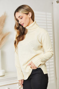 Cozy Comfort Long Sleeve Turtleneck Sweater with Side Slit