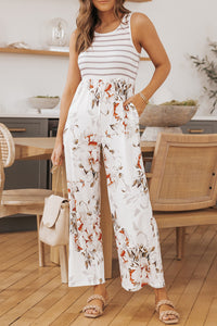Chic Striped Sleeveless Wide Leg Jumpsuit with Pockets