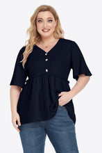 Load image into Gallery viewer, Feeling Cute Buttoned V-Neck Frill Trim Babydoll Blouse (multiple color options)
