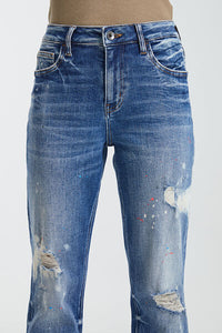 Chloe High Waist Distressed Paint Splatter Pattern Jeans by Bayeas